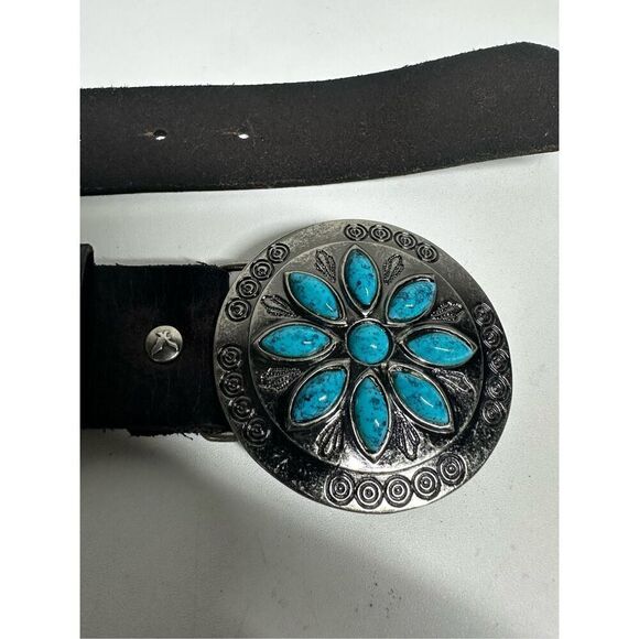 AMERICAN EAGLE OUTFITTERS Leather BELT Turquoise Stone Concho Buckle S - Picture 1 of 12